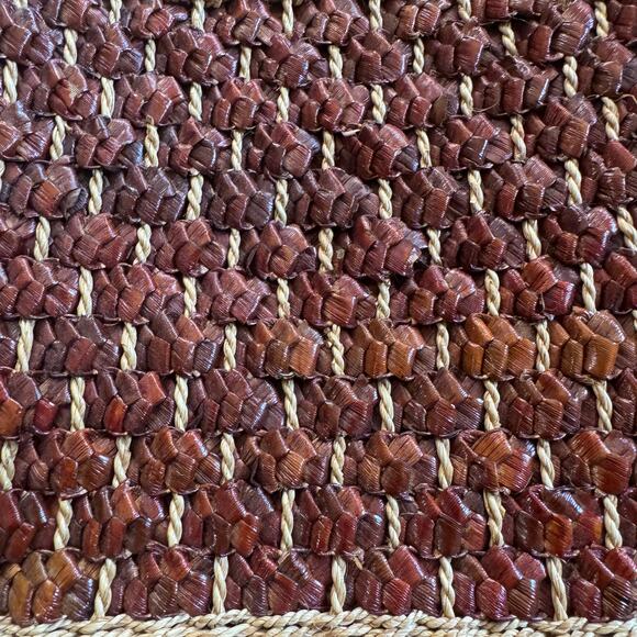 Vintage Boho Woven Wicker Handbag Purse Rust and Tan Grandma Core 8x10x3 Inch - Picture 6 of 12